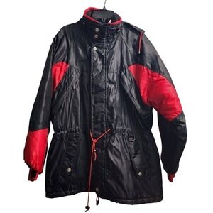 Vintage Ski Jacket Winter Puffer Coat Hooded Black Red Mens‎ Size M